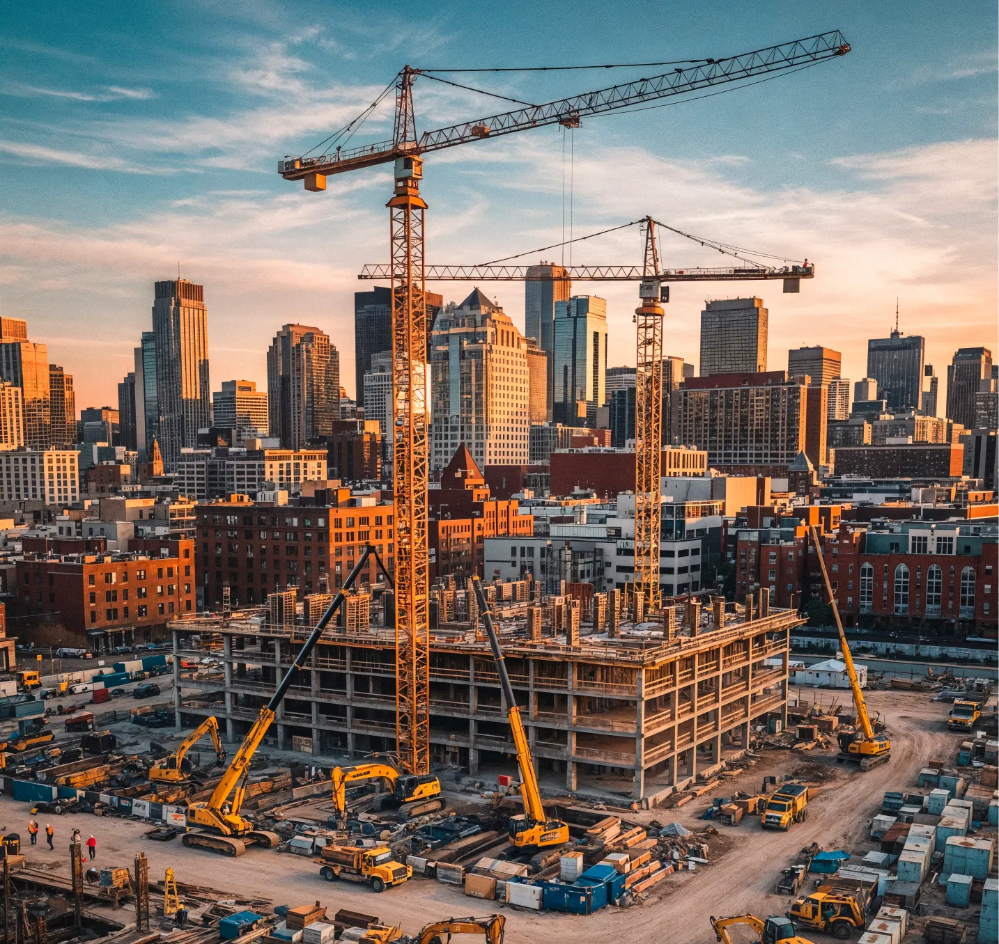 مشاريع إنشائية حديثة مع رافعات وبناء تحت التطوير